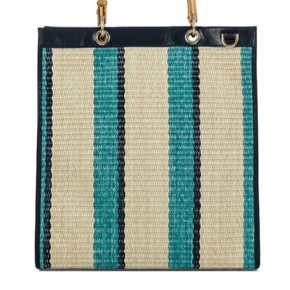 💚▪️BRAHMIN▪️Anguilla Collection Mod Monique Striped Straw Large Tote Bag